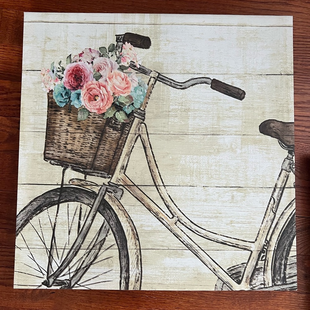 Set of 2- Canvas Floral Bicycle Wall Art